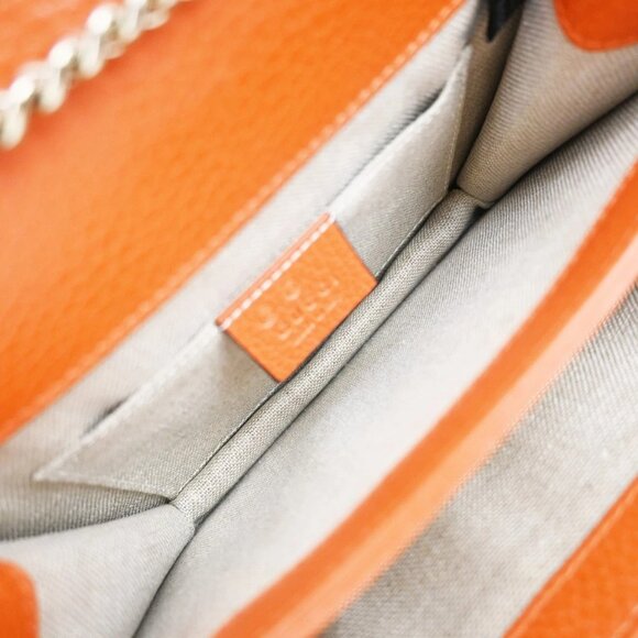 GUCCI Logo Interlocking G Chain Mini Shoulder Bag Leather Orange GHW - Picture 10 of 16